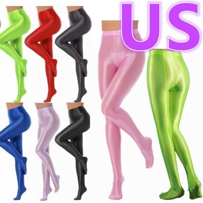 US Women's Shiny Tights Footed Pantyhose Glossy Tight Dance Long Pants Yoga Sexy