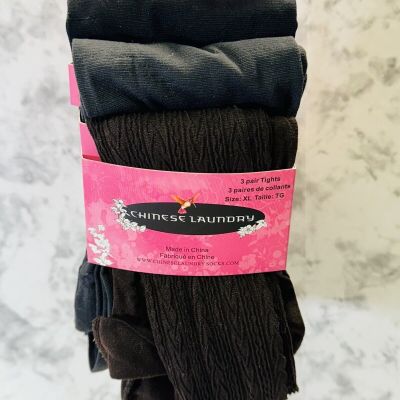 Chine Laundry 3 Pair Tights Size XL BROWN/gray/ Black