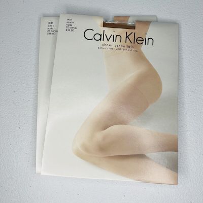 CALVIN KLEIN - Sheer Essentials 25 Denier Control Pantyhose Nude, Size B 2 Pair