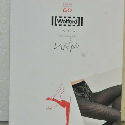 $49 NEW Wolford KIRSTEN TIGHTS Two Tone Look 60 Denier Black White Matte S L