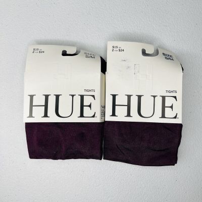 Hue Satin Tights With Control Top Deep Burgundy Size S/ M New 2 Pair Pack