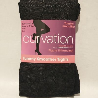 Curvation 4 Womens Black Floral Pattern Tummy Smoother Tights 3040 Size 5.2-5.11