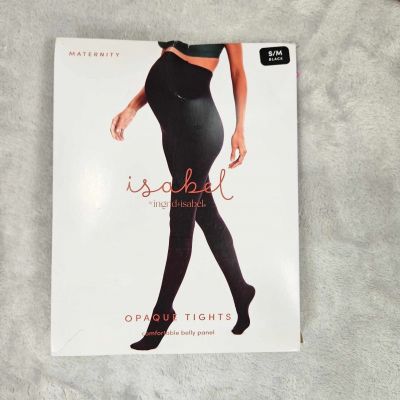 Isabel Maternity Opaque Tights S/M Belly Panel Smoothing Light Support Black