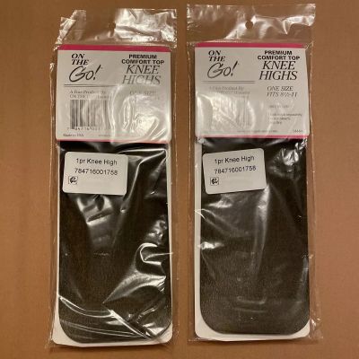 ???? 2 Pair BLACK Knee Highs Pantyhose 100perc Nylon Doble Layer Band Premium Comfort