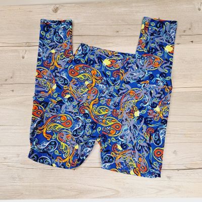 Lularoe Leggings One Size Bright Multicolor Paisley Blue Red Mid Rise 24 inseam