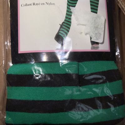 Womens Halloween Green & Black Striped Tights Costumes One Size 90-160 Lbs New