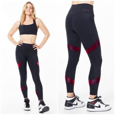 SOUL by soul cycle Make it Bright Black and red velvet high waist leggings small