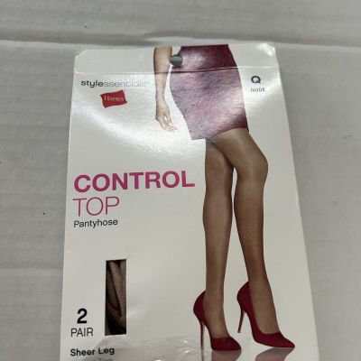 Hanes Stylessentials Control Top Pantyhose 2 Pack Nude Size Queen Sheer Leg Toe