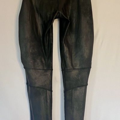 Spanx Black Faux Leather Moto Leggings Size Large Stretch Shiny
