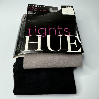 HUE Opaque Tights With Control Top 2 Pair Pack Size 1 Stoneware Black 100-150 Lb