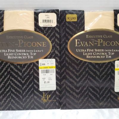 2 Evan-Picone Ultra Fine Sheer Light Control Top Reinforced Toe Pantyhose Shell