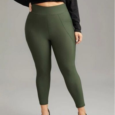 Bloomchic Plus Size Green Solid Pocket High Rise Skinny Leggings NWT 1XL