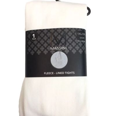 Massani Fleece Lined Tights Ivory Super Soft Full Toe Off White Sz 1XL/2XL New
