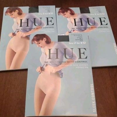 Lot Of 3 Assorted Hue No Waistband With Control Panty Hose Size 2. SSH