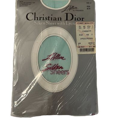 Christian Vintage Dior Silken Sheer with Lycra Pantyhose Tights Aqua Size 2