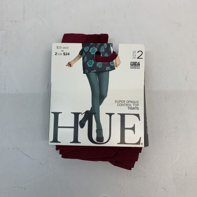 Hue Tights Red 1 pair control top size 2