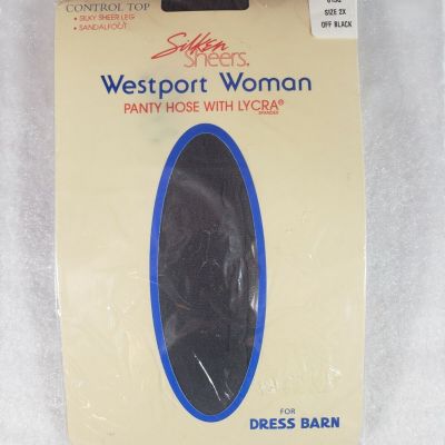 Vintage Westport Woman Silky Sheer Pantyhose Lycra Size 2X Off Black Control Top