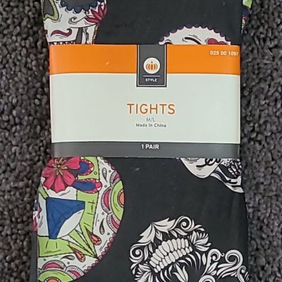 Day of The Dead Skull Tights Halloween Costume Colorfull Size Medium Large New