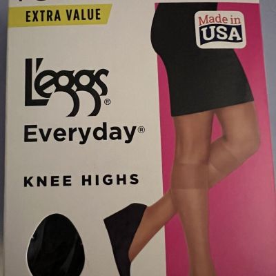 L’eggs Everyday Knee Highs Pantyhose 10 Pair Off Black Reinforced Toe One Size