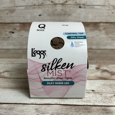 L'eggs Silken Mist Control Top Silky Sheer Pantyhose Size Q Nude, NIP