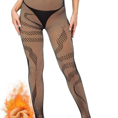 Fleece Lined Tights Women Sheer Fake Translucent Winter Thermal Pantyhose Opaque