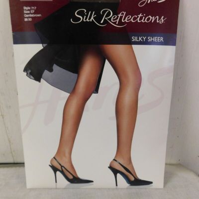 Hanes Silk Reflections Silky Sheer Control Top Hose Sandalfoot Sz EF Gentlebrown