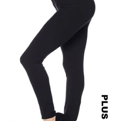 Women's Solid Black Plus Size Leggings Full Long Plain Regular OS Ankle Stretchy