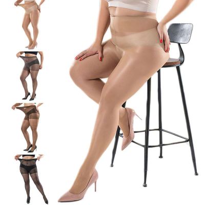 Women Plus Size Seamless Oil Shiny High Glossy Pantyhose Sheer Stocking Tights