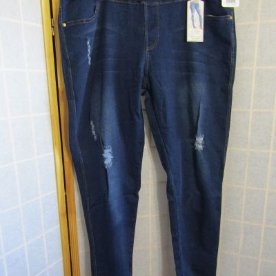 NWT Fuyukai Nadine West Blue Distress Polyester/Cotton Slim Pants Women 3X