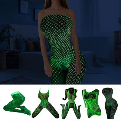 Glow in the Dark Fishnet Stockings,Women Sexy Fishnet Tights Thigh High Stocking