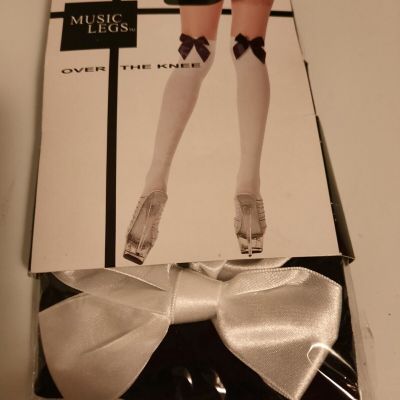 Over-The-Knee, Black Thigh, high stockings with white Satin Bows, Socks