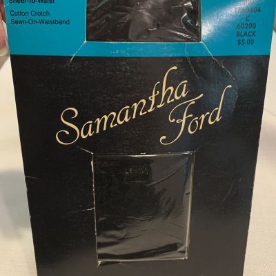 Vtg Samantha Ford Pantyhose Ultra Sheer Black Size C Cotton Tights