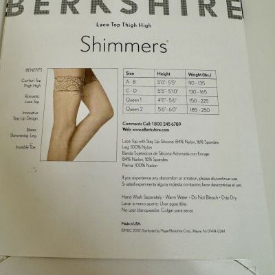 Berkshire Shimmers Sheer Invisible Toe Thigh High White Stockings Lingerie A B