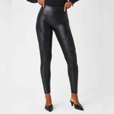 Spanx Faux Leather Moto Leggings Black Shiny Size Small High Waisted Ankle