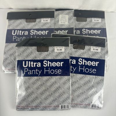 5 Packs of Ultra Sheer Panty Hose Pantyhose Khaki Color One Size 100perc Nylon