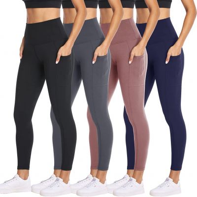 4 Pack Leggings for Women with Pockets- High Waisted Tummy Control for Workout R