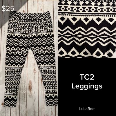 LuLaRoe NEW Leggings TC2 (Tall & Curvy 2) Buttery Soft Sz 18+ Aztec Black & Whit
