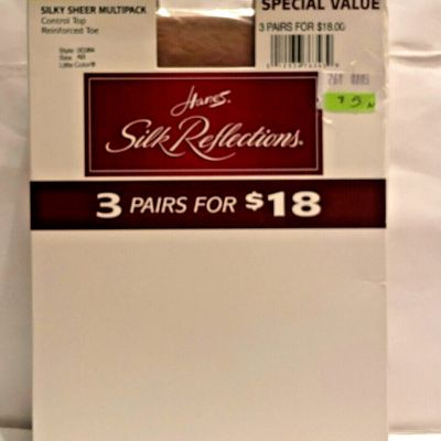 NIP Hanes Silk Reflections 3 Pack Control Top Reinforced Toe Sz.AB Little Color