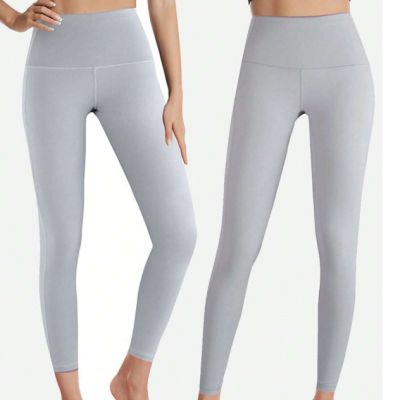 Womens soft gray high waisted yoga workout athletic leggings (Size M)