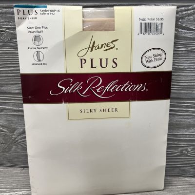 Hanes Plus Silk Reflections Silky Sheer Control Top Pantyhose Buff Size 1 Plus