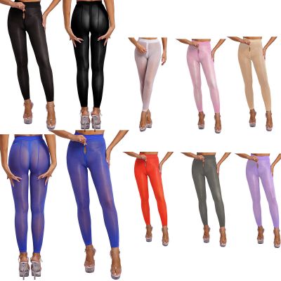 US Silky Stockings for Women High Waist Zipper Crotch Sheer Tights Bodystockings
