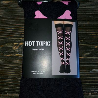 Hot Topic Thigh High Tights Pink Crossbones One Size Fits Most