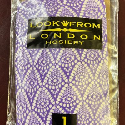 “LOOK FROM LONDON” HOSIERY Diamond Crochets Purple PANTYHOSE, SIZE 1 90-165 LBS