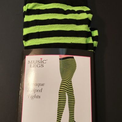 Music Legs Neon Green Black Opaque Striped Tights Halloween Witch #7471 One Size