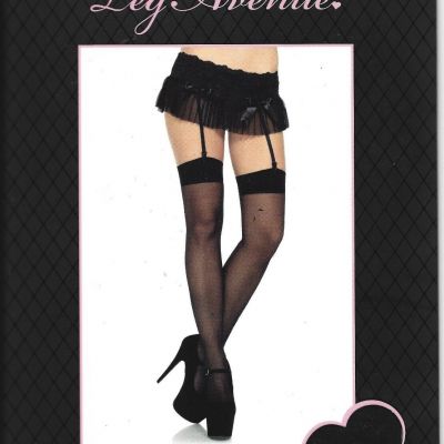 two Leg Avenue Sheer BLACK Thigh High Nylon Stockings One Size Style 1001
