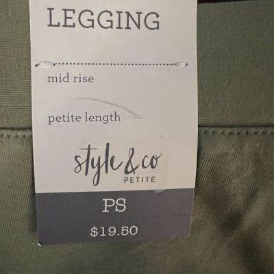 Style & Co Petite High Rise Leggings,  Tamarind Green, PS, New