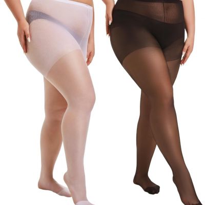 HONENNA 2 Pairs Plus Size Sheer Tights, 20D Ultra Thin High Waist Pantyhose for
