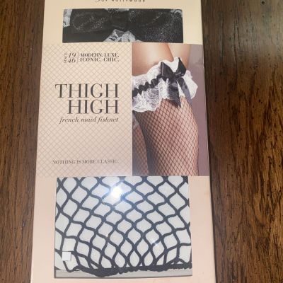 NEW Women’s White Lace Topped French Maid Thigh High Black Stockings-Fredericks