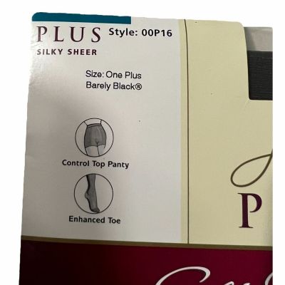 Hanes Plus Silk Reflections Pantyhose Silky Sheer Barely Black One Plus NEW