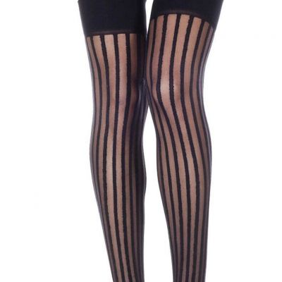 Black Sheer Vertical Striped Thigh High Stockings Lingerie